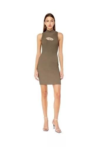 Mesh dress with neckline and metal logo