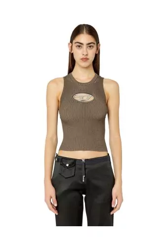 Mesh tank top with logo on the neckline