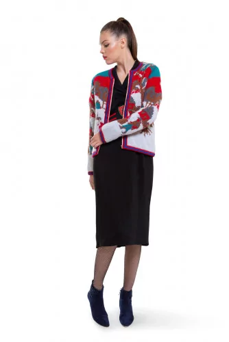 Wool cardigan with multicolored print and zipper LS