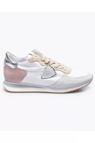 Tropez X - Split leather and textile sneakers with cut-outs and escutcheon