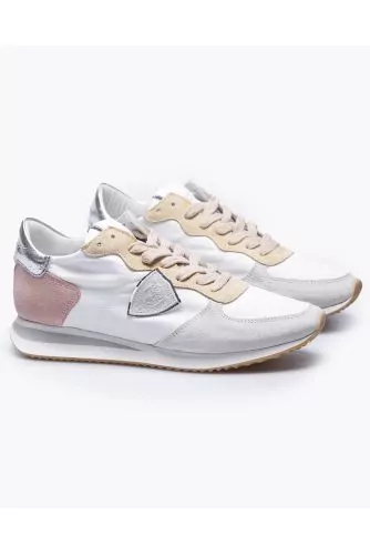 Tropez X - Split leather and textile sneakers with cut-outs and escutcheon