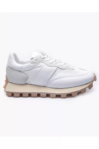 Tennis Tod's "Running" blanches trois matières gros picots miel