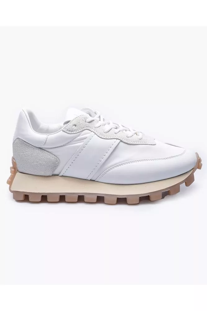 Tennis Tod's "Running" blanches trois matières gros picots miel