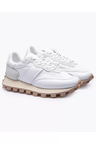 Tennis Tod's "Running" blanches trois matières gros picots miel