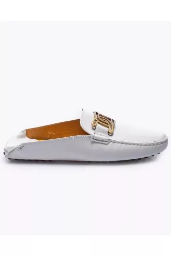 Gommino of Tod's - White leather mules with metal links and stitched upper  for women