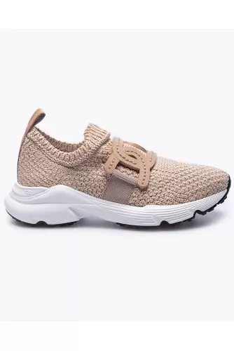 Tennis Tod's "Sportiva Run catena" beige en tricot coton pour femme