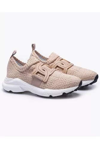 Tennis Tod's "Sportiva Run catena" beige en tricot coton pour femme