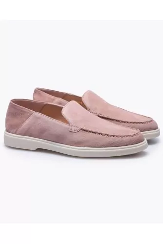 Split leather moccasins with stitched top and smooth upper