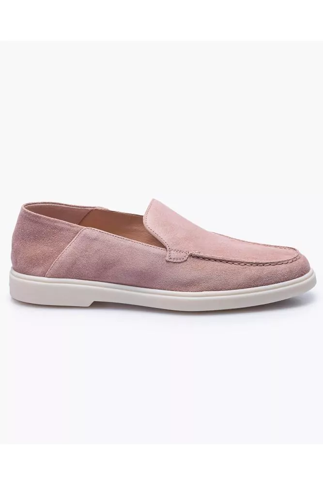 Mocassin Santoni rose empeigne lisse, plateau, semelle gomme miel