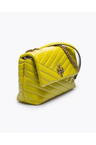 Sac Tory Burch "Kira" vert, rabat matelassé, logo et chaîne en métal