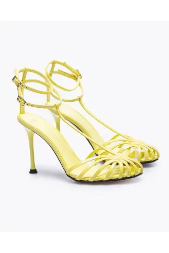High-heeled varnished leather Salomé sandales with straps 95