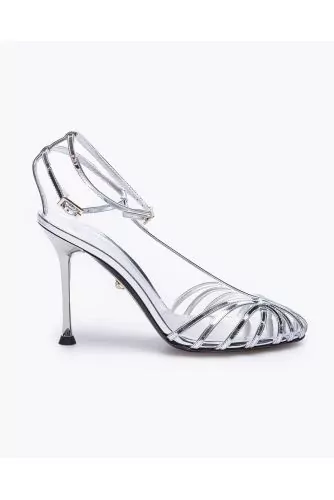 High-heeled metallized leather Salomé sandales with straps 95