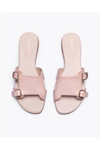 Mule Santoni nude plate 2 boucles semelle cuir