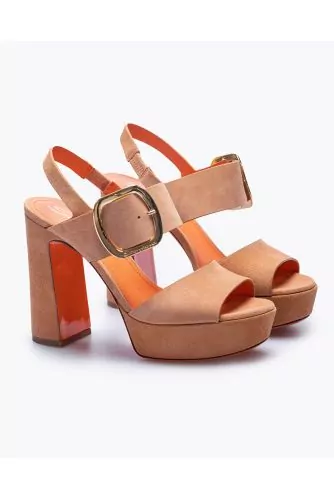 Suede sandals with straps and big buckle 120