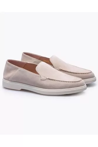 Split leather moccasins with stitched top and smooth upper