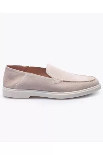 Split leather moccasins with stitched top and smooth upper