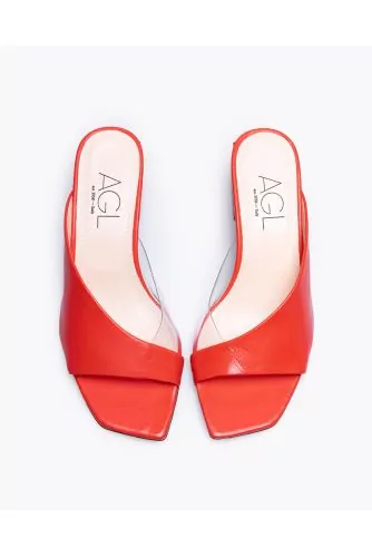 High-heeled leather mules with asymmetrical design 50