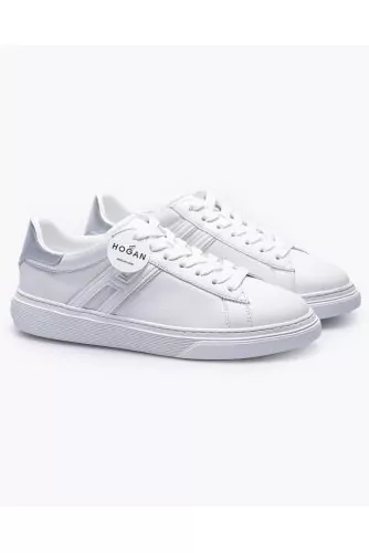 Tennis Hogan "Cassetta" blanc-gris-argent H bordé gris pour femme