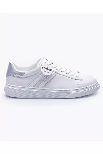 Tennis Hogan "Cassetta" blanc-gris-argent H bordé gris pour femme