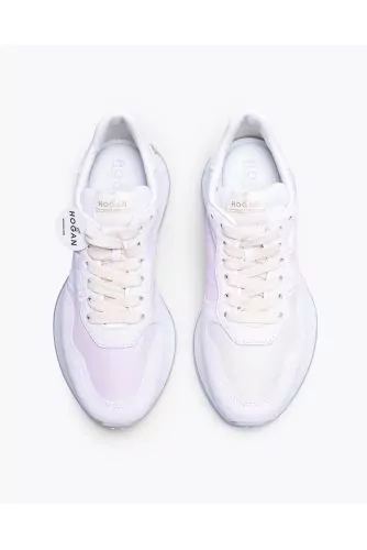 H641 - Split leather and nylon sneakers with cutouts and H on the side