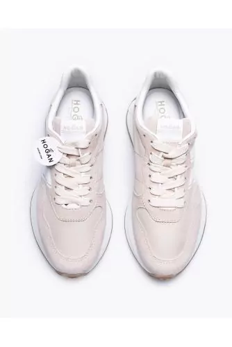 H641 - Split leather and nylon sneakers with cutouts and H on the side