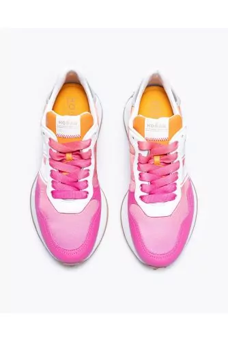 H641 - Split leather and nylon sneakers with cutouts and H on the side 40