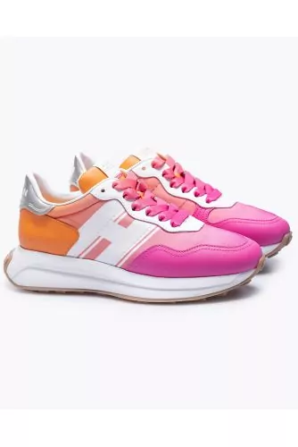 H641 - Split leather and nylon sneakers with cutouts and H on the side 40