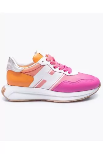H641 - Split leather and nylon sneakers with cutouts and H on the side 40