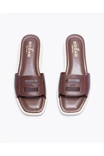 Leather mules with H logo band