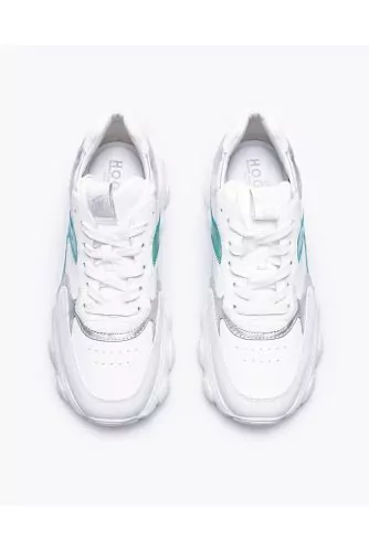 Tennis Hogan "Hyperactive" blanc-vert-argent pour femme