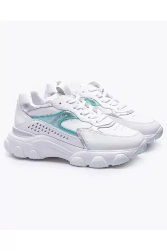 Tennis Hogan "Hyperactive" blanc-vert-argent pour femme