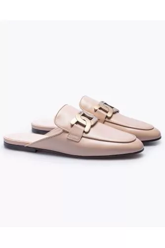 Mules Tod's nude bout fermé maille or matsemelle cuir pour femme