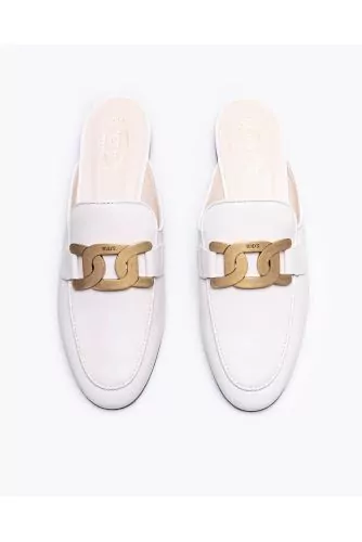 Mules Tod's blanc cassé bout fermé maille or matsemelle cuir pour femme