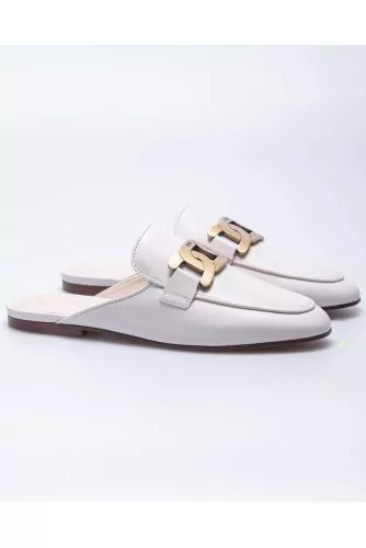 Mules Tod's blanc cassé bout fermé maille or matsemelle cuir pour femme