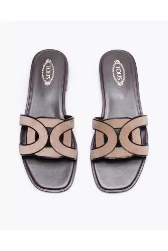 Open toe split leather mules with link design