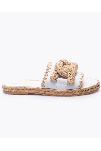 Flat lather mules with raffia link design