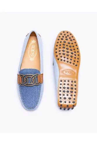 Gommino - Denim and leather loafers with metal links and stitched top