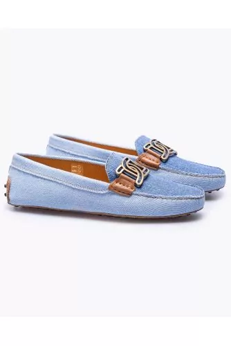 Gommino - Denim and leather loafers with metal links and stitched top