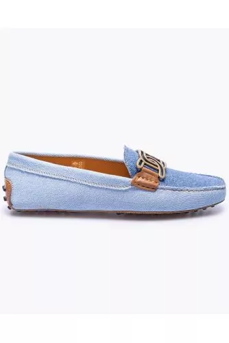 Gommino - Denim and leather loafers with metal links and stitched top