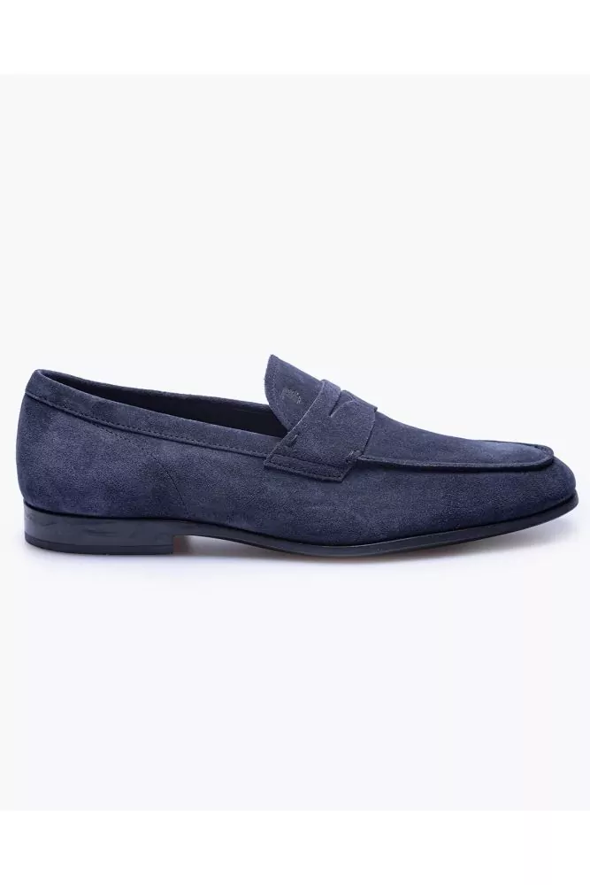 Tod's - Navy blue split leather moccasins with tab stitched top for men