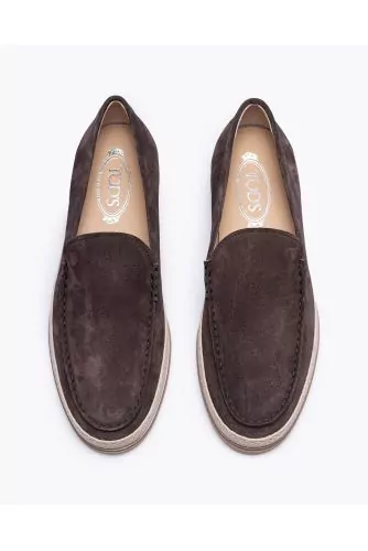 Pantofola Raphia - Split leather moccasins with plain upper and stitched top