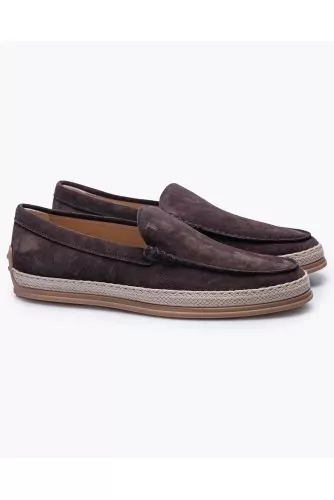 Pantofola Raphia - Split leather moccasins with plain upper and stitched top