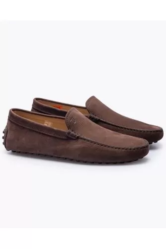 Gommino - Mocassins en nubuck avec empeigne lisse et plateau surpiqué