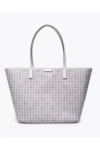 Cabas Tory Burch ivoire en cuir, toile imprimée cannage