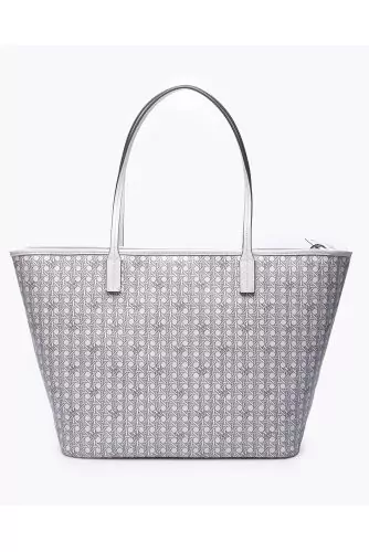 Cabas Tory Burch ivoire en cuir, toile imprimée cannage