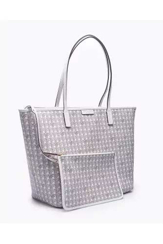 Cabas Tory Burch ivoire en cuir, toile imprimée cannage