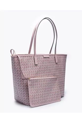 Cabas Tory Burch rose en cuir, toile imprimée cannage