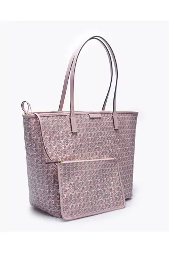 Cane printed canvas tote bag with leather handles
