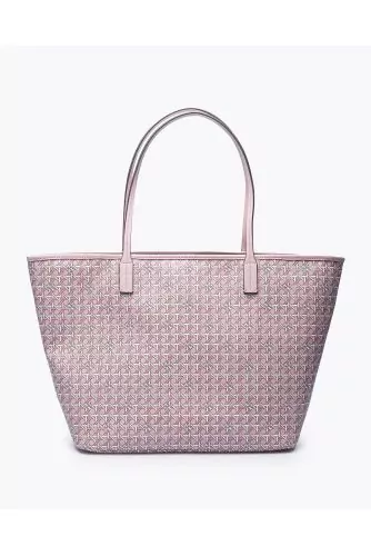 Cabas Tory Burch rose en cuir, toile imprimée cannage