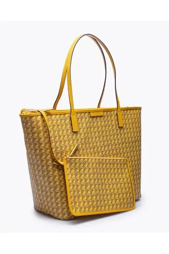 Cabas Tory Burch jaune en cuir, toile imprimée cannage